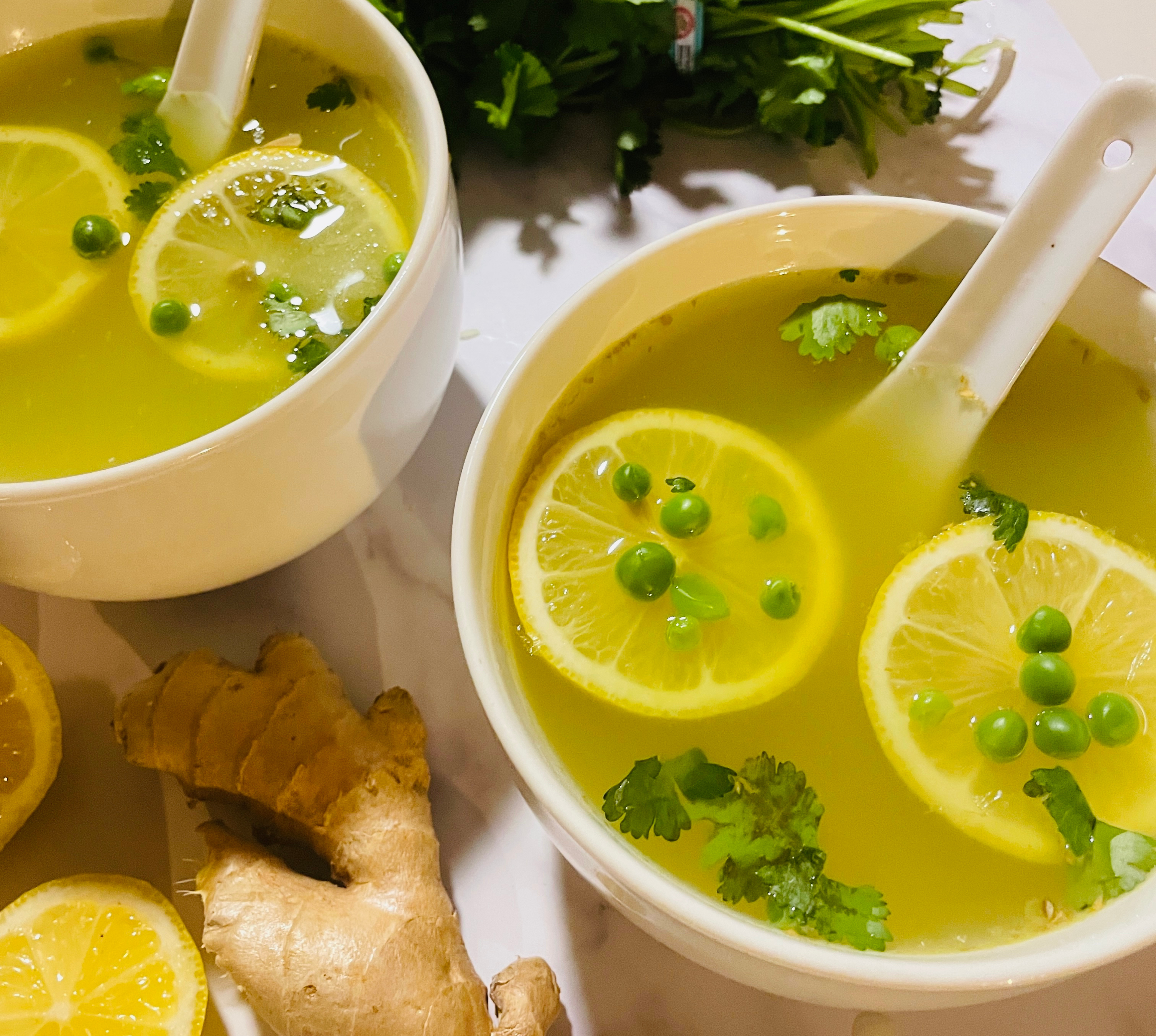 Detox Turmeric lemon ginger Lentil Soup in a bowl