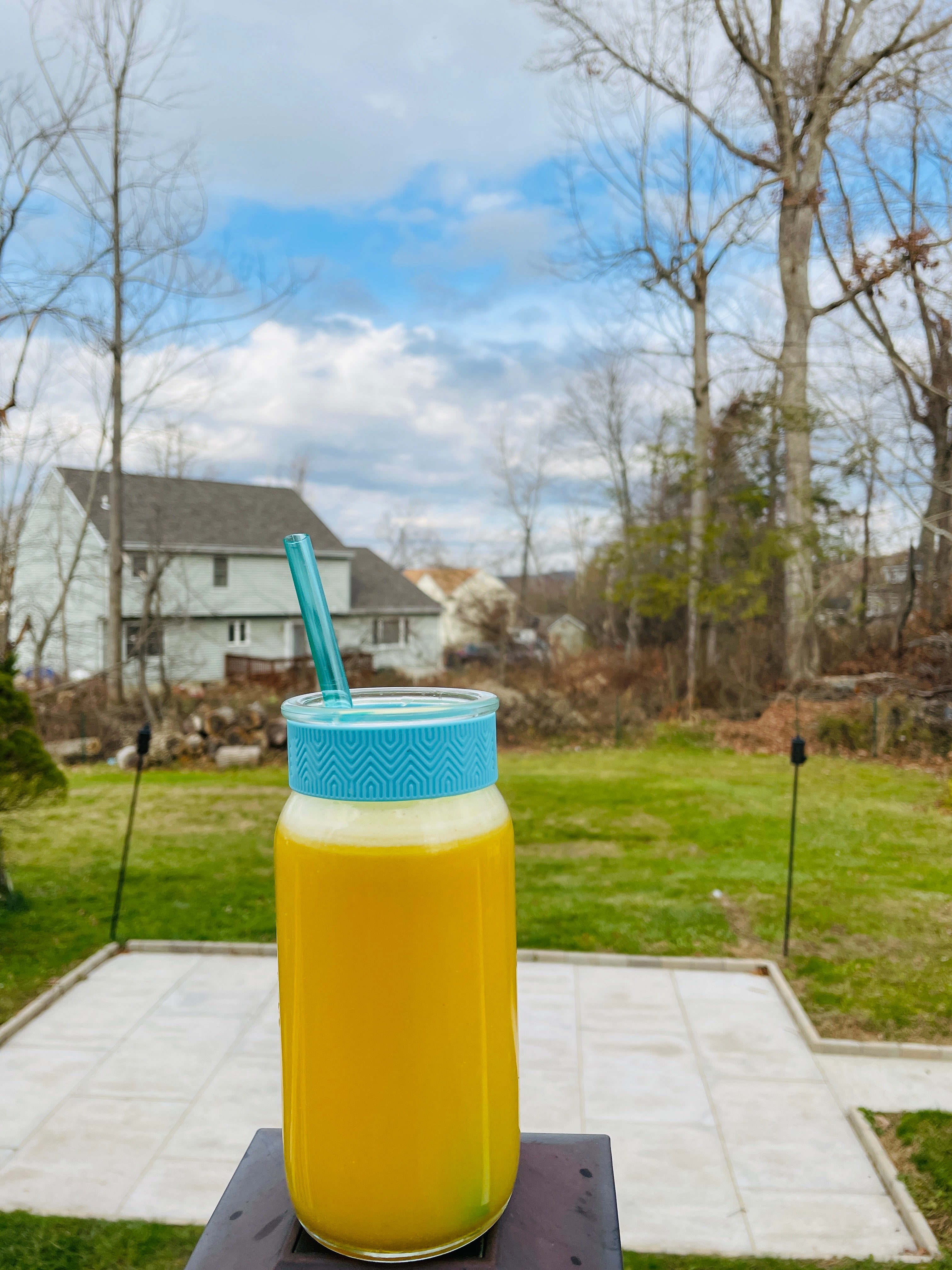 Refreshing pineapple and ginger juice on a sunny day